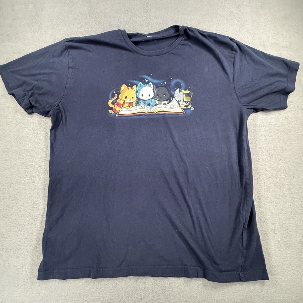Cats Reading Book with Hogwarts School‎ Colors Blue Short Sleeve Teeturtle XL